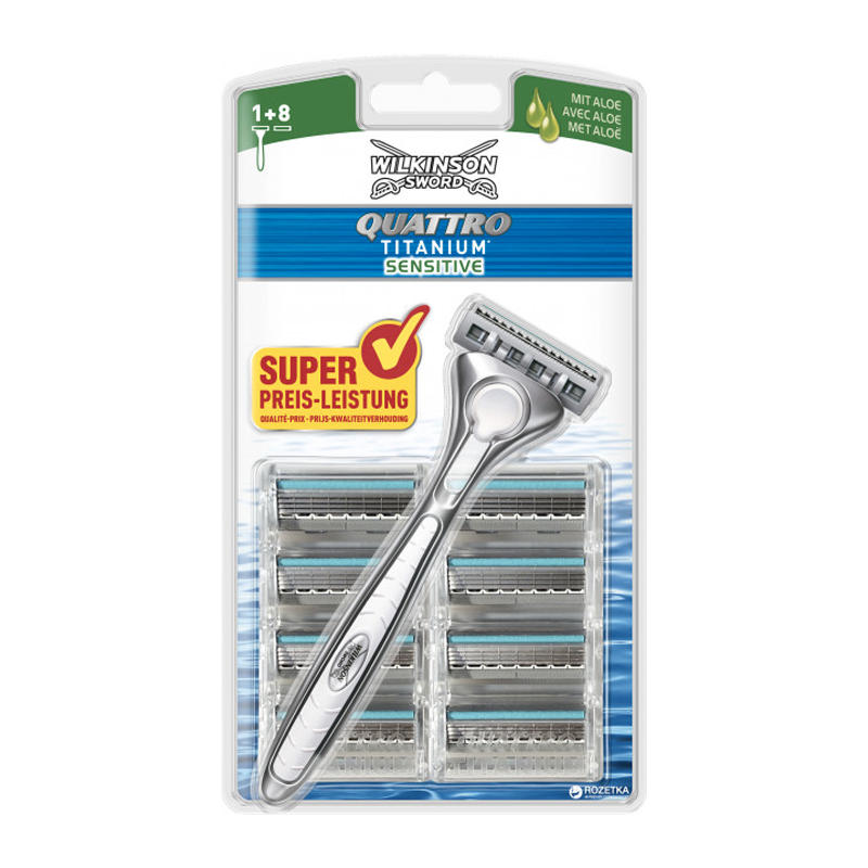 Wilkinson Quattro Titanium Sensitive Barberskraber (Inkl. 9 Barberblade) thumbnail