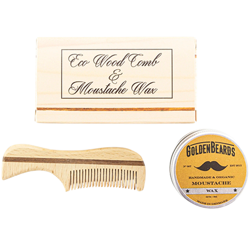Billede af Golden Beards Moustache Wax & Eco Wood Comb 7,5cm (1 sæt)